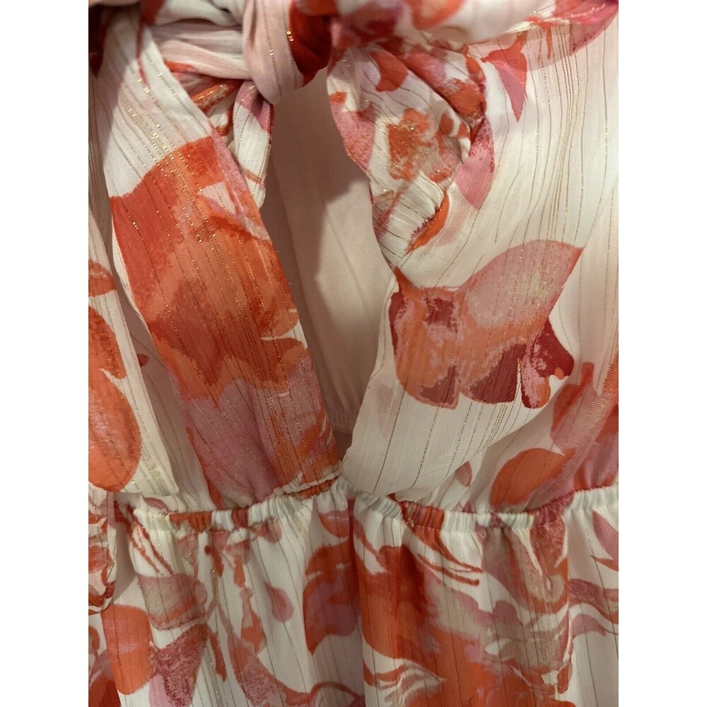 Mimi Chica Floral pink Long Sleeve Ruffle Tie Dress Size Small Chifon Mini - Picture 5 of 14